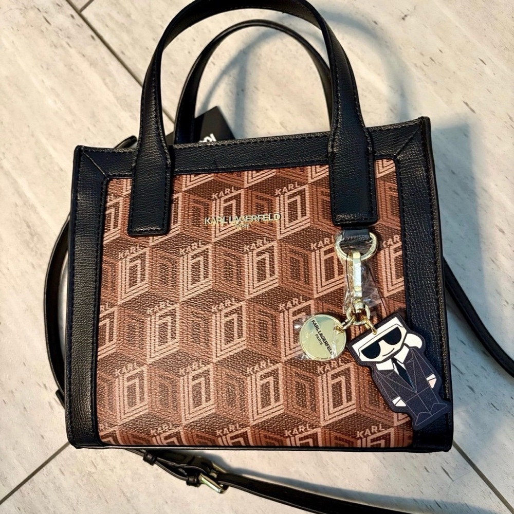 Karl Lagerfeld Geometric Black and Brown Tote